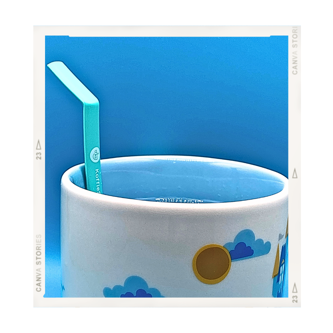 2-Pack of Mint KoffieStraws:  Mint 10" + Mint 8" with stainless steel cleaning brush in home compostable packaging