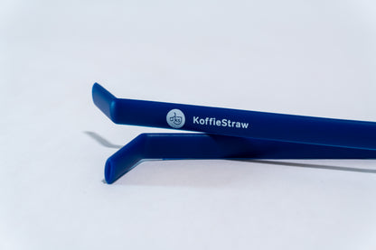 2 Pack of Navy KoffieStraws: Navy 10" + Navy 8" with stainless steel cleaning brush in home-composable packaging