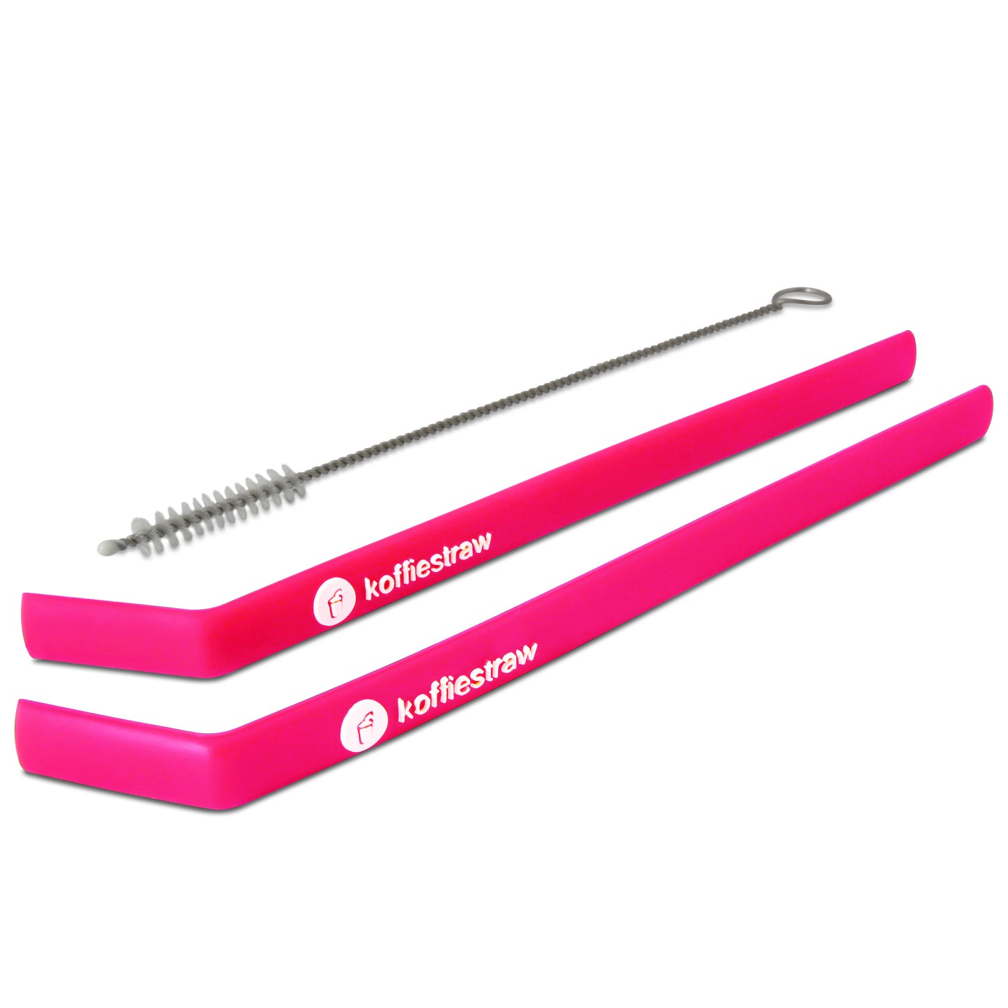 GIFT TUBE of Hot Pink KoffieStraws: 2x of 8" KoffieStraws and 1x stainless steel cleaning brush