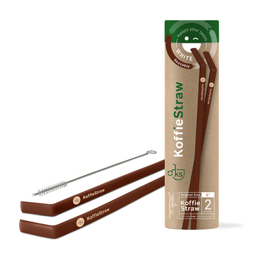 GIFT TUBE of Mocha KoffieStraws: 2x of 8" KoffieStraws and 1x stainless steel cleaning brush