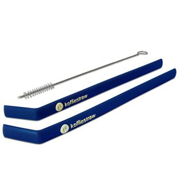 GIFT TUBE of Navy KoffieStraws: 2x of 8" KoffieStraws and 1x stainless steel cleaning brush